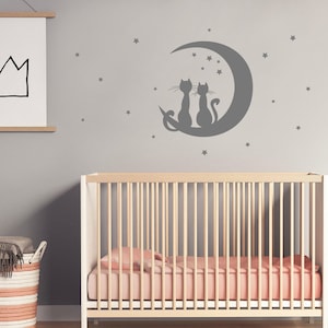 Cat wall decals, moon and stars wall stickers, nursery wall decor, cat wall stickers, cat stickers, cat wall decor, cat wall art