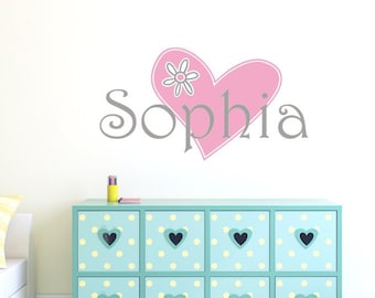 Girls name wall sticker with beautiful heart, girls name wall decal, girls bedroom wall decor, girls wall art, girls wall stickers