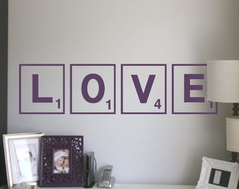 Love scrabble decal, scrabble tile wall art, scrabble letters decor, scrabble wall art, scrabble wall decor love wall art, love wall sticker