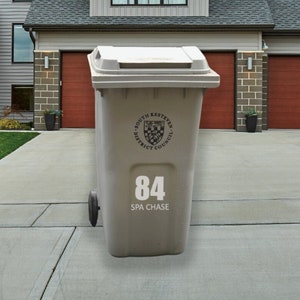 Personalised Wheelie Bin Stickers with House Number and Street Name, House Number Decal, Rubbish Bin Stickers, Bin Labels, Trash Sticker