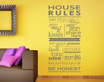 House Rules Decal Wall Decor, House Rules Wall Art Sticker Vinyl Lettering, House Rules Wall Sticker, Wall Quotes