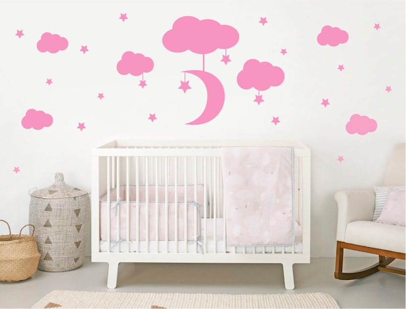 Clouds Moon and Stars Nursery Decor Nursery Wall Art Bedroom Etsy UK