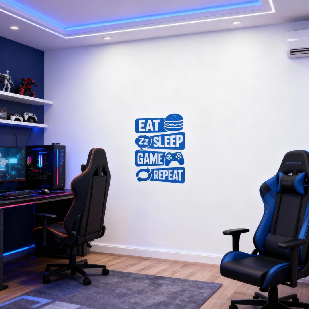Grafix Express 'Eat Sleep Game' Huge Wall Art Sticker Decal - Gaming Theme, Multiple Sizes & Colors
