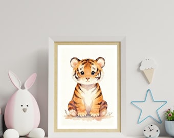 Watercolour tiger print download nursery wall art baby shower gift baby tiger print nursery wall decor downloadable printable art