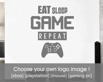 Eat Sleep Game Repeat Gaming wall sticker, Gaming wall art, Gamer wall decal, Gaming Wall Decor, Gamer Room Decor, Gift for Gamer