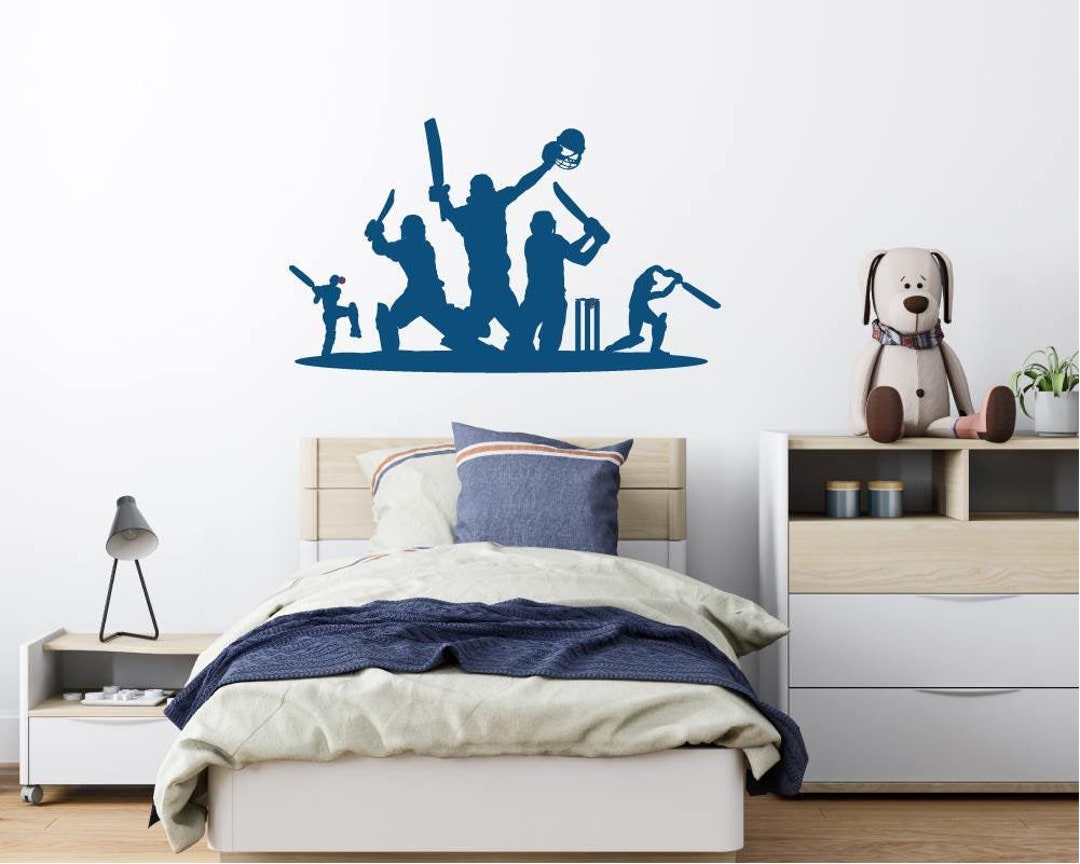 Cricket Wall Art Sticker Sports Gift, Boys Bedroom Cricket Decor, Boys ...