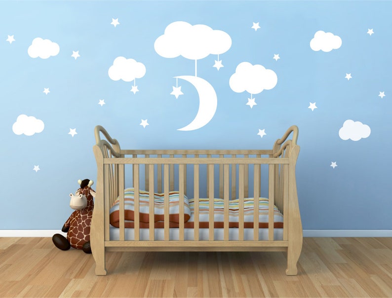 Clouds Moon and Stars Nursery Decor Nursery Wall Art Bedroom Etsy UK