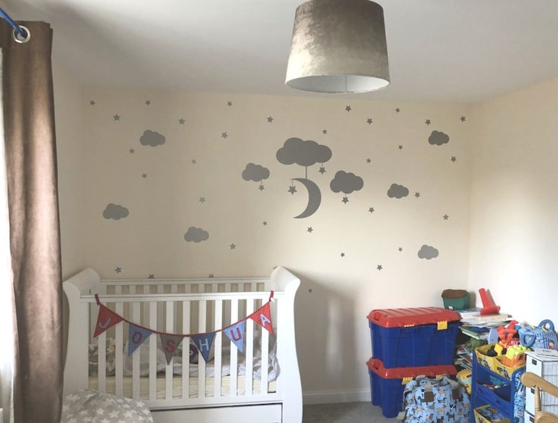 Clouds Moon and Stars Nursery Decor Nursery Wall Art Bedroom Etsy UK