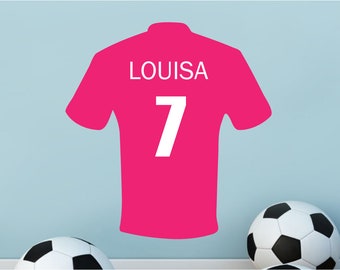 Custom Personalised Football Shirt Wall Art Sticker, personalised football gifts for soccer bedroom, football wall decor boys bedroom decal