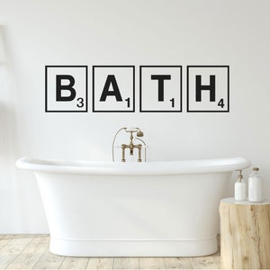 Bath scrabble tiles wall sticker, bathroom wall decor, bathroom wall art, bath wall decal, bathroom wall decal, bathroom wall sticker
