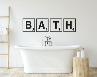 Bath scrabble tiles wall sticker, bathroom wall decor, bathroom wall art, bath wall decal, bathroom wall decal, bathroom wall sticker