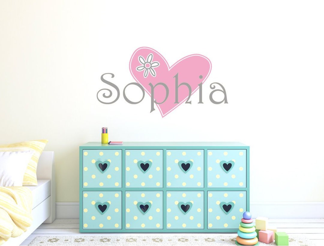 Girls Name Wall Sticker With Beautiful Heart, Girls Name Wall Decal ...