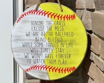 Baseball Softball Door Hanger: Rustic Wood Porch Decor