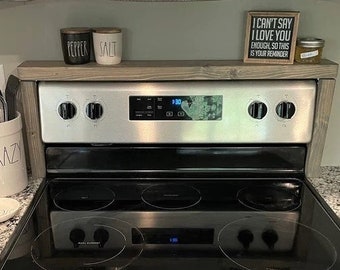 Handmade Wood Stove Top Shelf: Rustic Farmhouse Kitchen Decor
