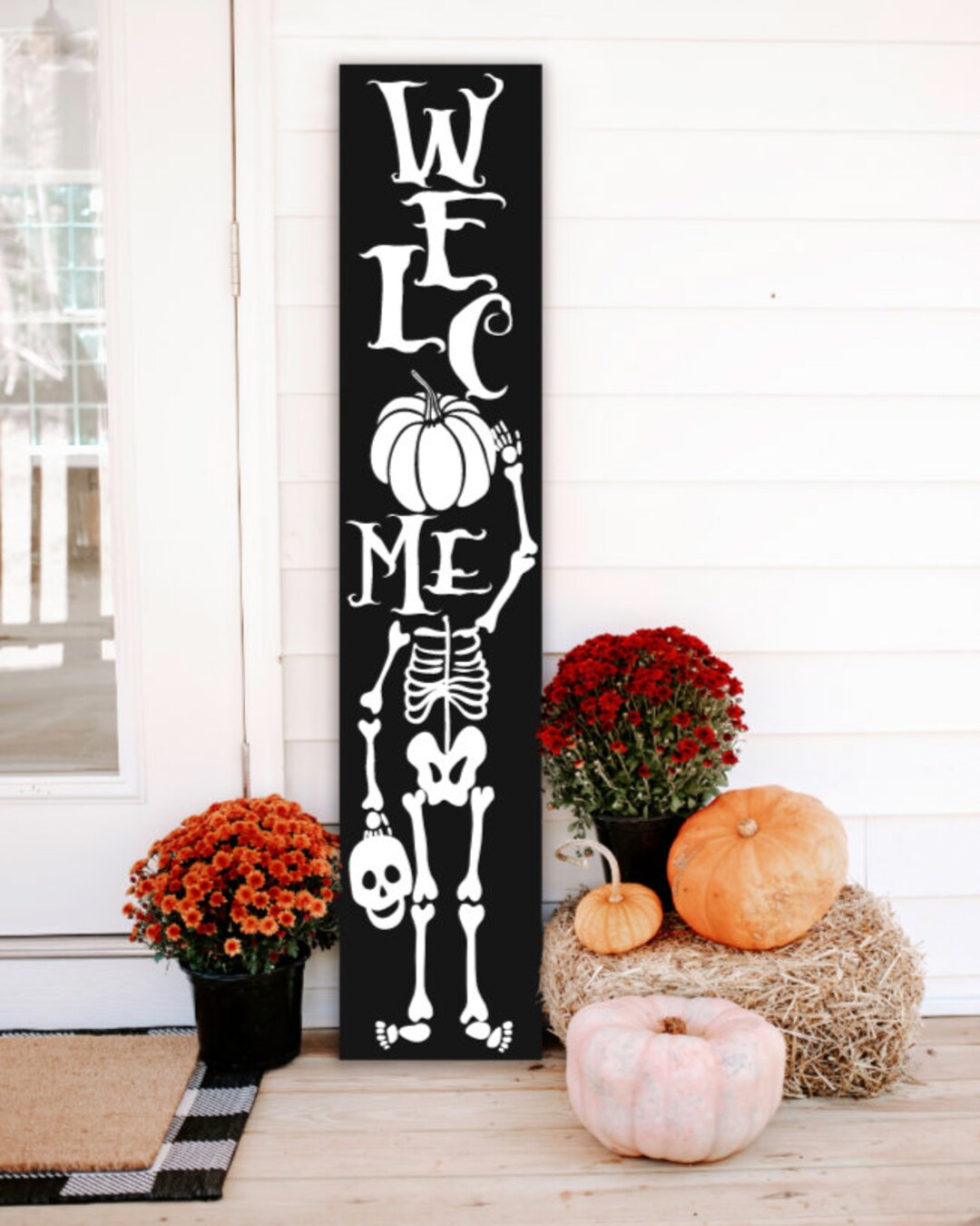 Skeleton Front Porch Leaner Sign, Fall Autumn Porch Sign