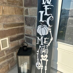 Skeleton Welcome Porch Sign: Handmade Halloween Wood Decor