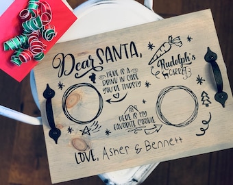 Personalized Santa Cookie Tray: Solid Wood Christmas Eve Treat Board
