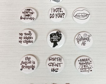 Feminist Buttons, Feminist Pins, Activism Buttons, Pinback Button, Flair Button, Flair Pin, Stocking Stuffer, Female, Gift For Her, Gift