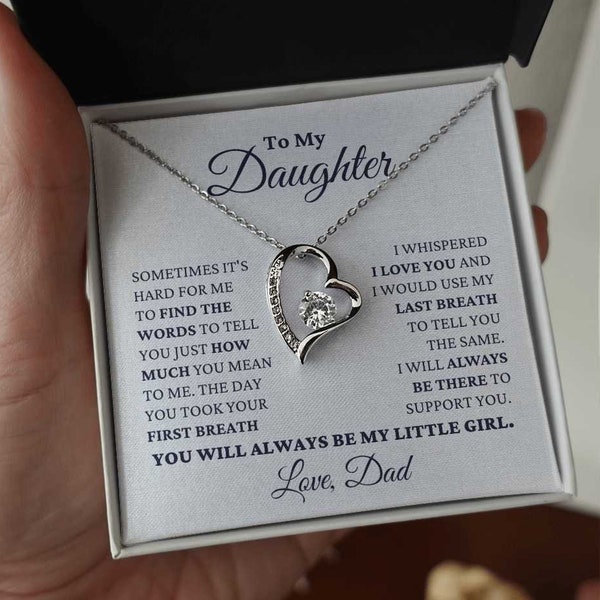 Beautiful Gift for Daughter From Dad "My Last Breath - My Little Girl" Necklace With Meaningful Message Card & Gift Box