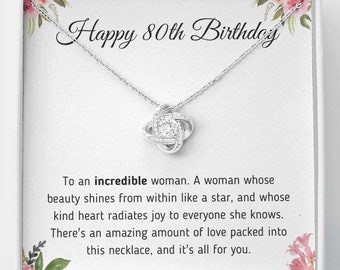 Happy 80th Birthday Jewelry Gift - For a Young Woman Turning 80 – Necklace With Meaningful Message Card & Gift Box