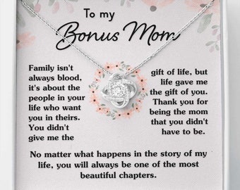 Bonus Mom Jewelry Gift pour belle-mère, famille d’accueil - Avec collier avec une carte de message significative et une boîte cadeau pour l’anniversaire, la fête des mères, etc.