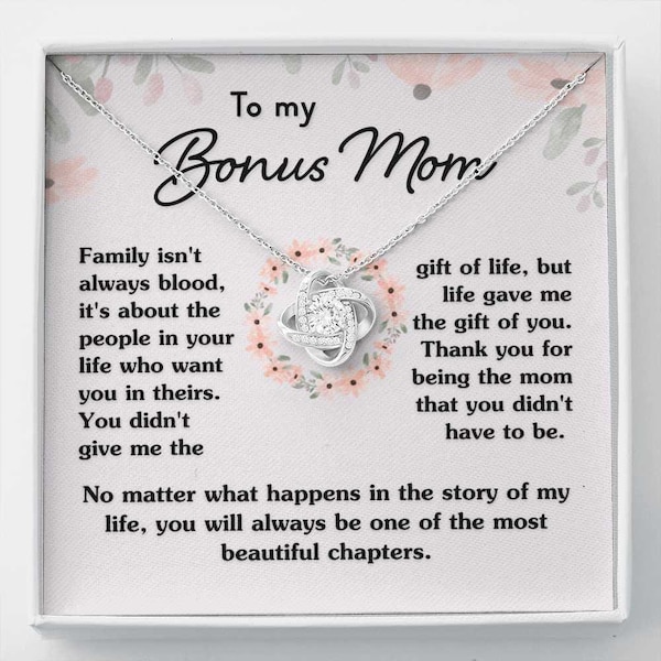 Regalo de joyería de mamá de bonificación para madrastra, mamá adoptiva: con collar con tarjeta de mensaje significativa y caja de regalo para cumpleaños, día de la madre, etc.