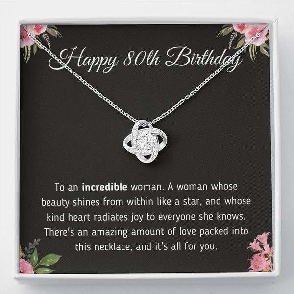 Happy 80th Birthday Jewelry Gift - For a Young Woman Turning 80 – Necklace With Meaningful Message Card & Gift Box