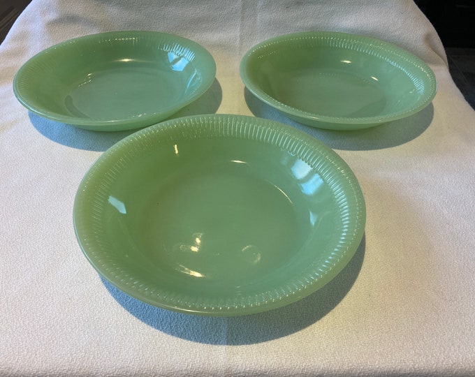 Fire King Jadeite Soup Bowls 71/2 Dia Set of 4 / Jane Ray Green Cereal Bowls Etsy