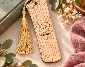 Personalized Wooden Bookmark, Engraved Initials & Date, Anniversary Keepsake