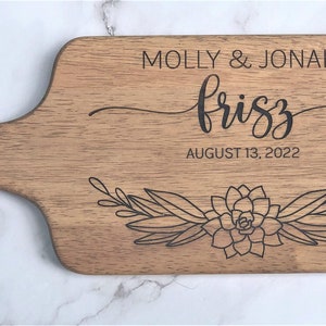 Personalized Cutting Board Wedding Gift | Engraved Succulent Cutting Board | Customized Cutting Board | Wedding Gift for Couple