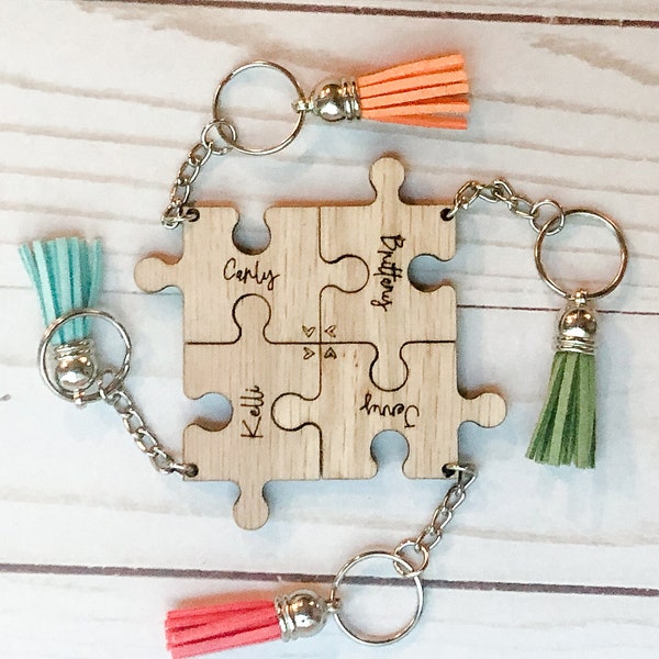 Best Friend Gift, Personalized Keychain, Custom name puzzle piece keychain with Colorful Tassel - Sorority Sisters, Girl's trip, Graduation