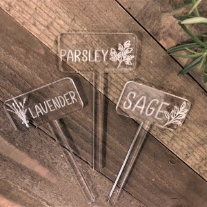 Decorative Herb Garden Markers - Engraved Acrylic Plant Stakes
