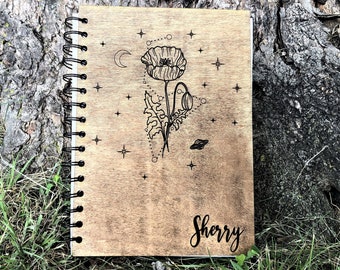 Personalized Birth Flower Journal | Engraved Constellation sketchbook | Custom Birthday| Gift for Her | Engraved Hardback Notebook