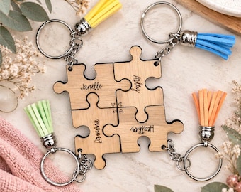 Custom Engraved Puzzle Piece Keychain, Personalized Friendship Gift for Group, Christmas Gift for Friends, Name Key Chain, Girls Trip