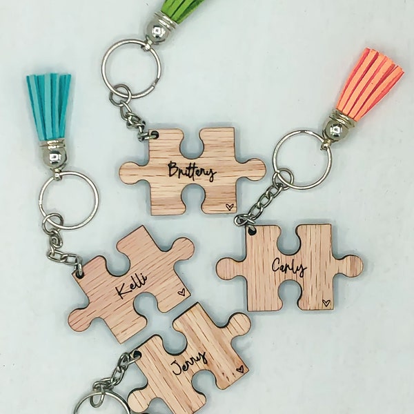 Engraved Puzzle Piece Keychain with name, personalized gift for women, gift ready, shower favor, friendship gift for women