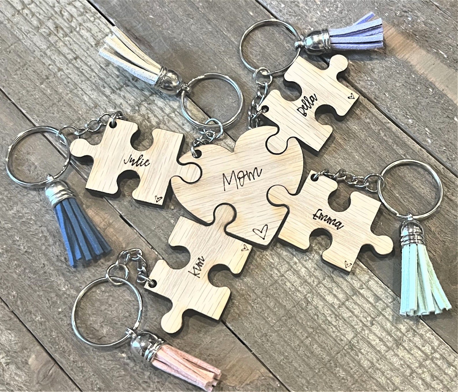Personalized Wooden Heart Puzzle Piece Keychain, Sentimental Mom Gift ...