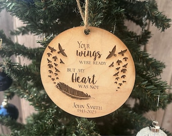 Adorno navideño conmemorativo / Adorno Wings Were Ready / Adorno navideño In Loving Memory / Adorno conmemorativo de papá / Adorno con nombre / 2024