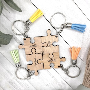 Custom Engraved Puzzle Piece Keychain, Personalized Friendship Gift for Group, Handmade Gift, Name Key Chain, Girls Trip, Bachelorette Party