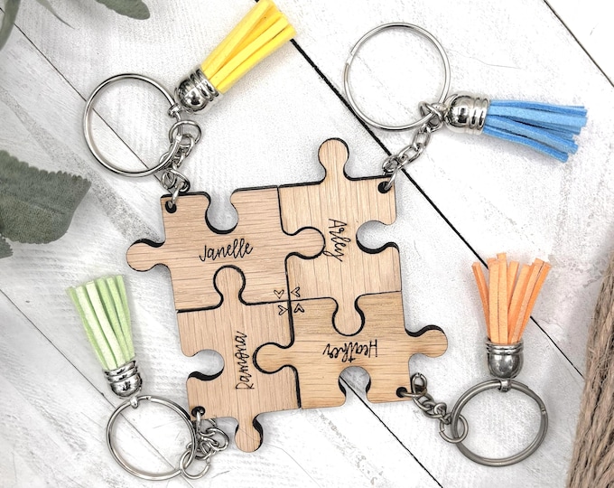 Custom Engraved Puzzle Piece Keychain, Personalized Friendship Gift for Group, Handmade Gift, Name Key Chain, Girls Trip, Bachelorette Party