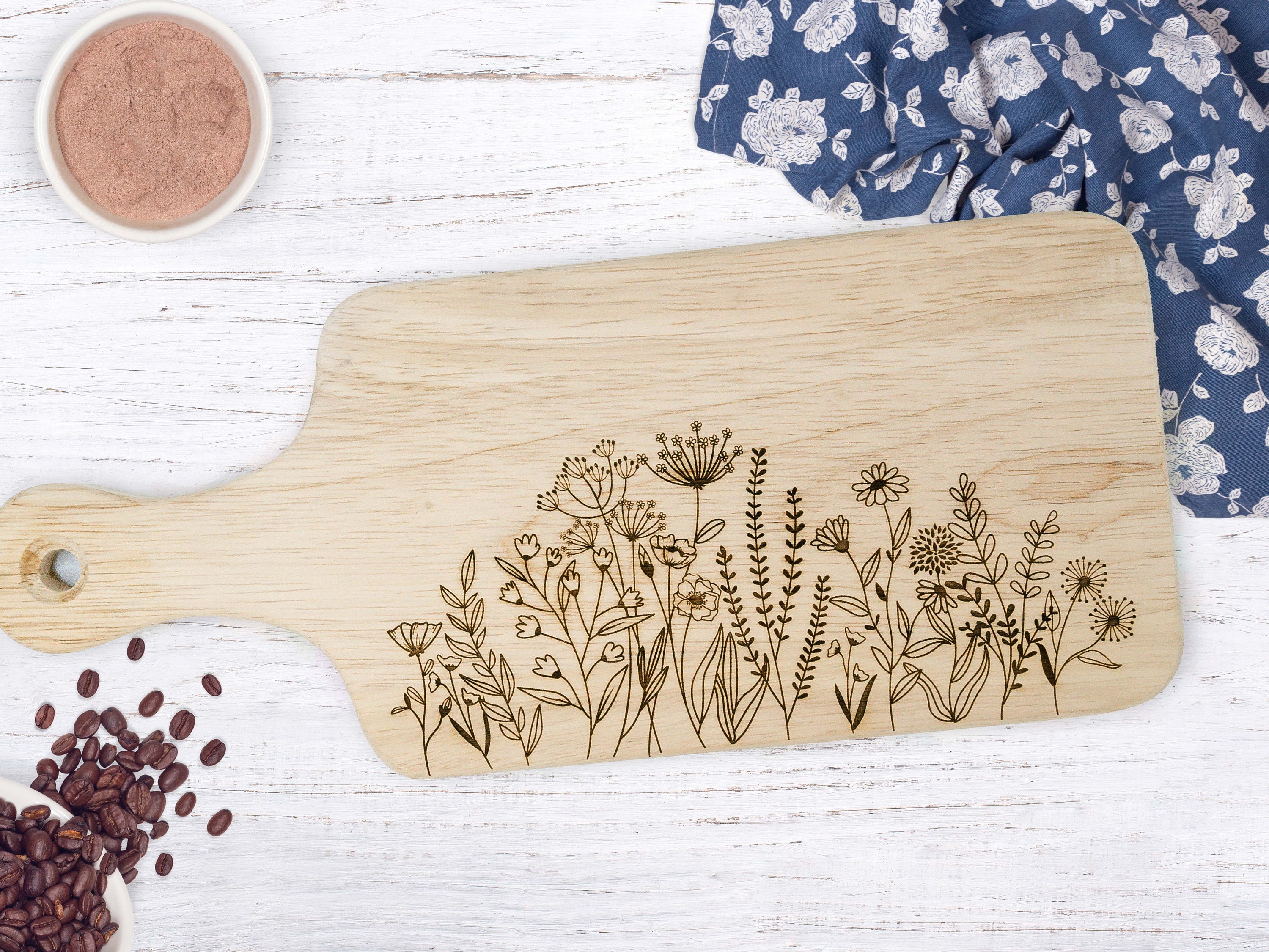 Sunflower Eucalyptus Floral Geometric Cutting Board