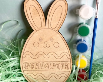 Personalized DIY Wooden Easter Bunny Paint Kit - Custom Easter Egg Craft for Kids