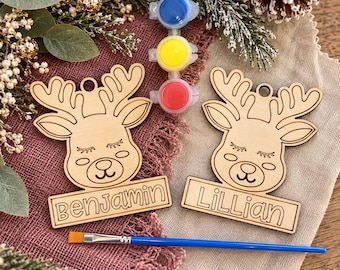 Personalized DIY Wooden Reindeer Ornament Kit - Kids Christmas Craft