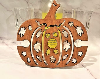 Pumpkin Wine Caddy | Wine Bottle Caddy | Fall Kitchen Decor | Fall Table Decor | Wine Lovers Gift | Thanksgiving Gift | Wine Glass Holder