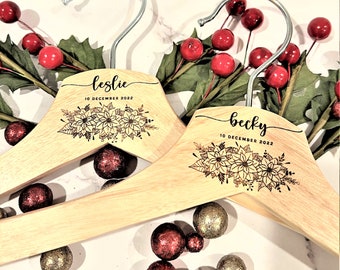 Winter Wedding Bride Hangers for Wedding Dress | Bridesmaids Hangers | Personalized Hangers | Wedding Dress Hanger | Poinsettia Wedding