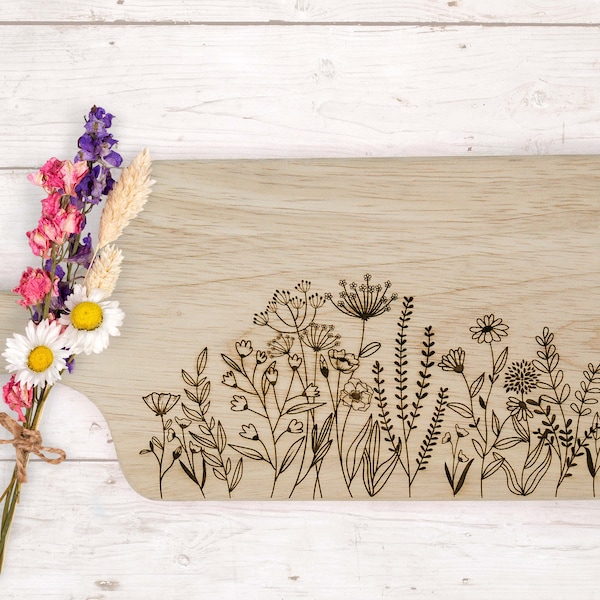 Wildflower Engraved Cutting Board | Cottagecore Decor | Charcuterie board | Kitchen Cutting Board | Floral Cutting Board | Farmhouse Kitchen