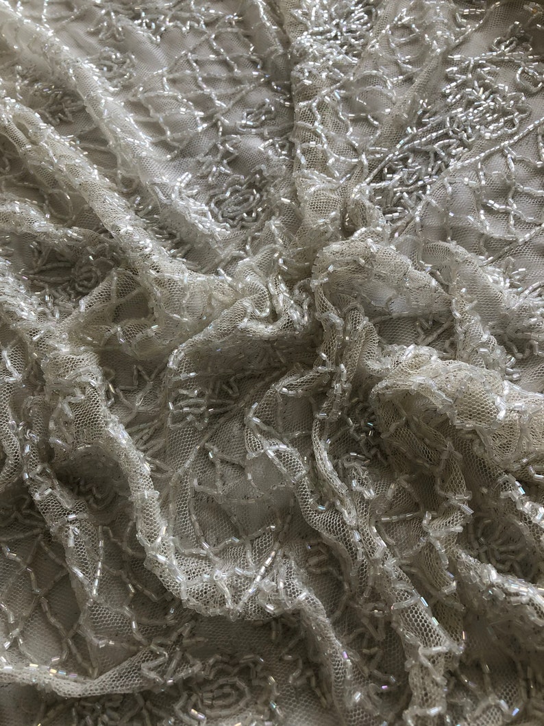 ivory Vintage beaded tulle remnant