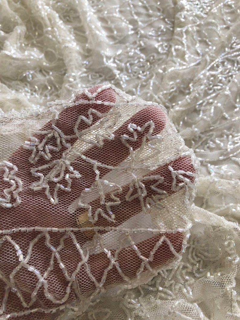 ivory Vintage beaded tulle remnant