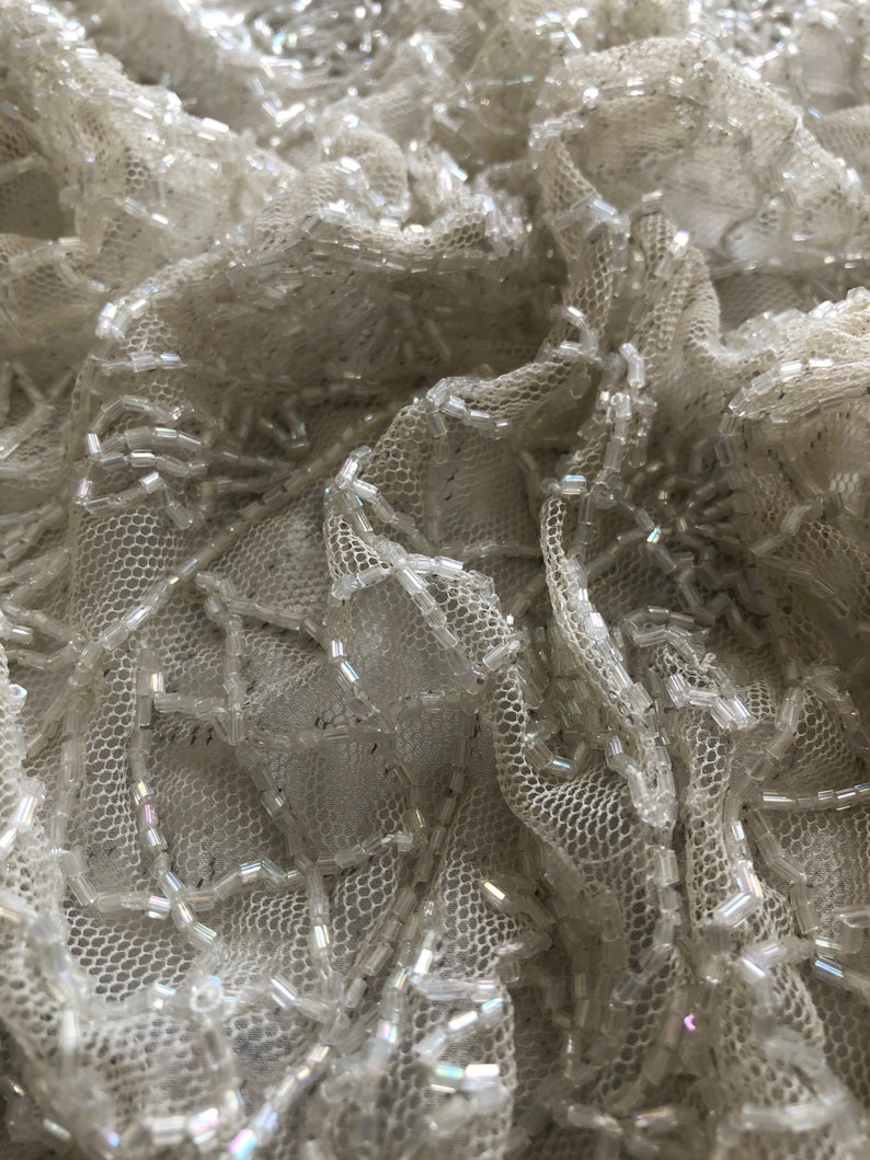 ivory Vintage beaded tulle remnant