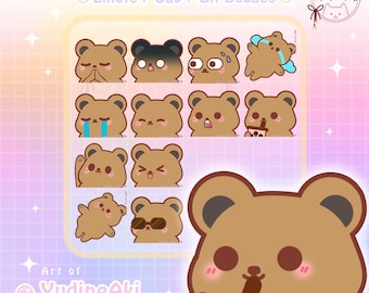 Brown Bear Set (12 Emotes) - Twitch / YouTube / Sub / Bits Badges / Vtuber / Live Stream
