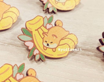 Banana Doge Pin - Cute Shiba Inu Wooden Pin